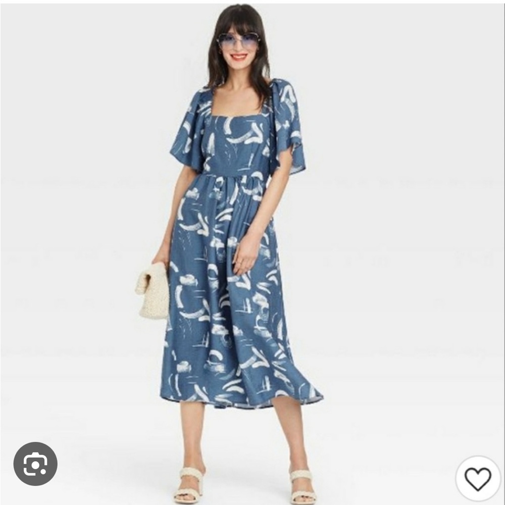 women's flutter sleeve tie back blue swirl dress target